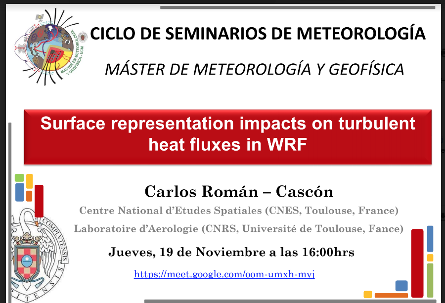 Seminario de Meteorología, jueves 19 de noviembre a las 16:00 hrs 